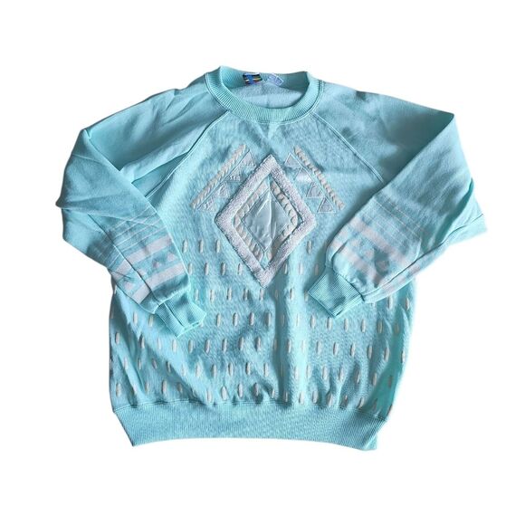 Vintage Traffic Jam Geometric Sweatshirt Sz L 80s/90s Retro Mixed Fabric Ski - Picture 12 of 15